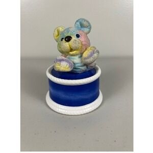 Geo Z Lefton 1999 Pastel Rainbow Teddy Bear Figurine Blue Base CTMI2241
